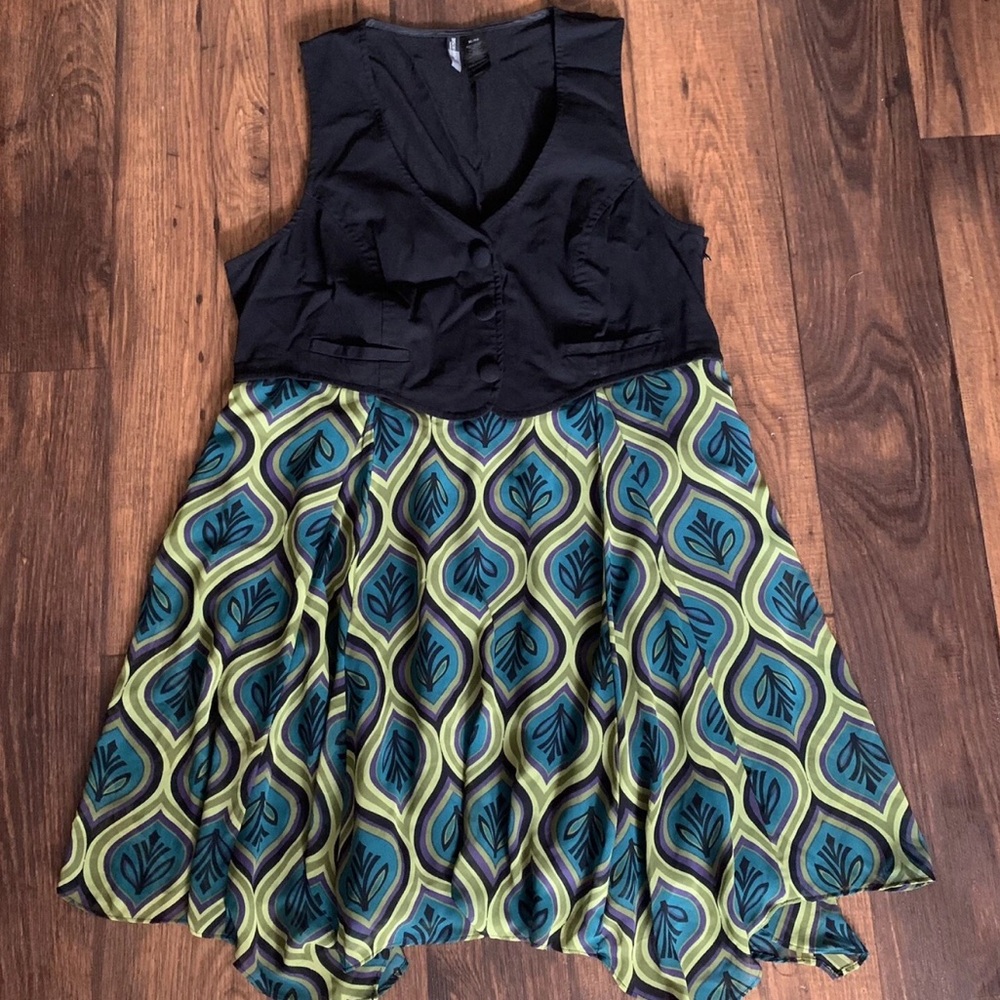 Bisou Bisou Sz Medium Dress Sleeveless Black Vest Asymmetrical Hem Skirt